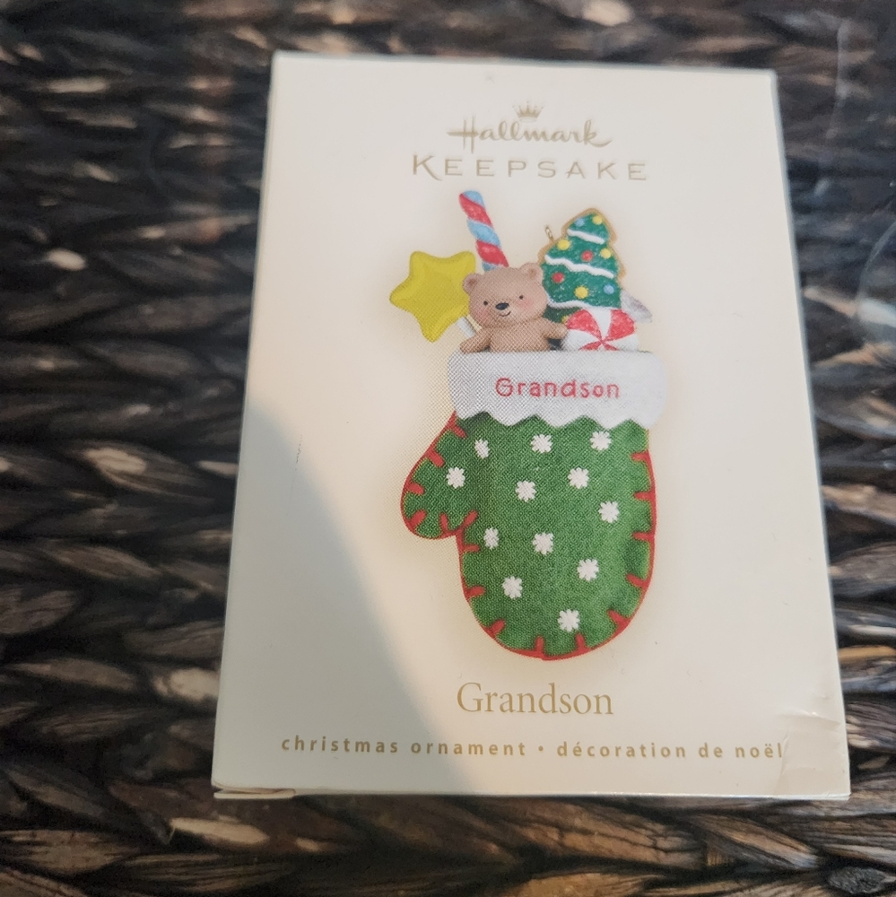 Grandson Hallmark Keepsake Ornament w/Box‎ 2008 Stocking Tree Teddy Bear Mitten